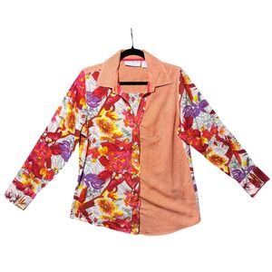 Vintage Y2K Bleu Bayou Patchwork Floral Button Up Shirt Cotton Size L